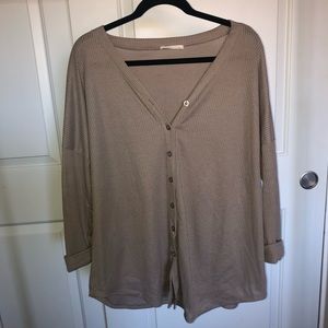 Button Front Waffle Knit Top